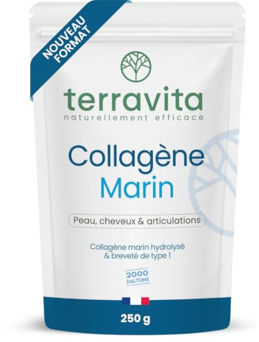 COLLAGÈNE MARIN Breveté Peptan® en Poudre | 250g de Peptides de Collagène Purs | Riche en Tripeptides | Articulations Souples, Peau Lisse et Hydratée | Goût Neutre | 100% Français | Terravita