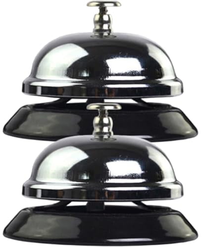 MAGICLULU Lot de 2 Sonnettes D’appel en Métal Compactes, Cloche de Bar Rétro pour Restaurant et Bureau, Sonnette Manuelle Pratique pour Service et Réception, Cloche Métallique Solide,