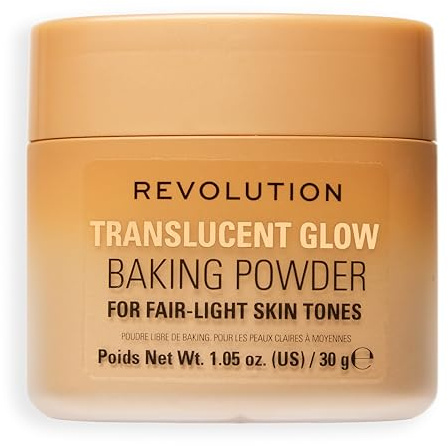 Revolution Translucent Glow Loose Baking Powder, Fixierendes Loses Puder mit Schimmer für Strahlenden Teint, Kein Verklumpen, Fair to Light, 30g