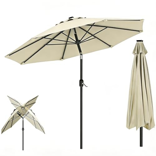 Ferzone Parasol 3m avec Manivelle sans pied, Rond Parasol de Jardin Exterieur Inclinable 45° Anti-UV & résistant au vent, Sun umbrella pour Marché Balcon Terrasse Piscine Patio (Beige)