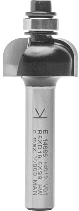 ENT 14666 Hohlkehlfräser HW, Schaft (S) 8 mm, Durchmesser (D) 19,5 mm, NL 9,5 mm, R 5 mm, SL 32 mm, mit Kugellager