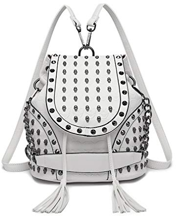 Miss Lulu Mochila Antirrobo para Mujeres, Bolsos Mochila para Mujer con Decoración de Clavos Calavera - Ideal para Festival, Noche en la Ciudad y Estilo Urbano