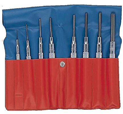 Bahco 3659/8T Pin Punches Set in Plastic Wallet, Silver/Blue/Red, Set of 8 Piece