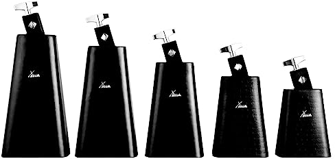 XDrum HCB Cowbell Set - 5 Kuhglocken für Drums und Percusson - Größen 4 5 6 7 8 - Aus Stahl - An Schlagzeug montierbar - Schwarz