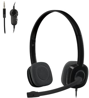 Logitech H151 Wired Headset, Analog Stereo Headphones with Rotating Noise-Cancelling Microphone, 3.5 mm Audio Jack, in-Line Controls, PC/Mac/Laptop/Tablet/Smartphone - Black