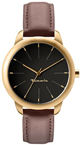 Tamaris Damenuhr Valerie Leder braun goldfarben schwarzes Zifferblatt B09112050