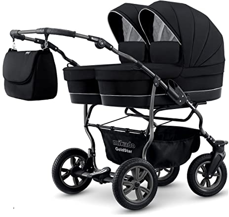 Zwillingswagen. 2 x Buggy, 2 x Babywanne, 2 x Babyschale. Silber. BBtwin