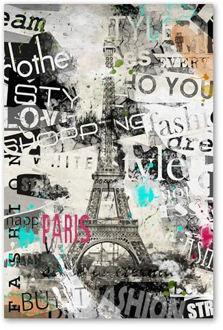 Postereck - 0856 - Vintage Collage Paris, Eiffelturm Frankreich - Spruch Schrift Wandposter Fotoposter Bilder Wandbild Wandbilder - Poster - 4:3-40,0 cm x 30,0 cm