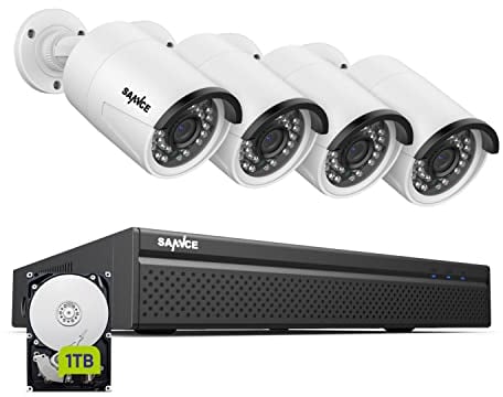 SANNCE PoE 8CH NVR 4K HD Kit di Videosorveglianza,3MP 4 IP Telecamera di Sicurezza con Sistema di Videosorveglianza LED,EXIR Visione Notturna Fino a 30m-1TB HDD