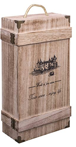 woodluv Vintage Wooden Single Wine or Champagne Bottle Gift Box With Built-in-Handle