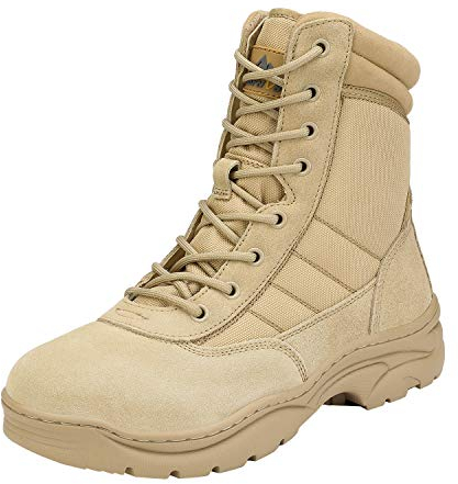 NORTIV 8 Stivali da Lavoro Tattici Militari da Uomo Stivali da Combattimento da Moto in Pelle con Cerniera Laterale,Size 41,Sabbia,Trooper