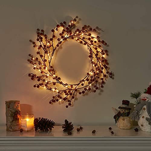 Eambrite Christmas Decorations 1.8m 88 LEDs Red Frosted Holly Berry Garland with Warm White Light Waterproof Vine with Lights for Indoor Outdoor Home Garden Party Decoration