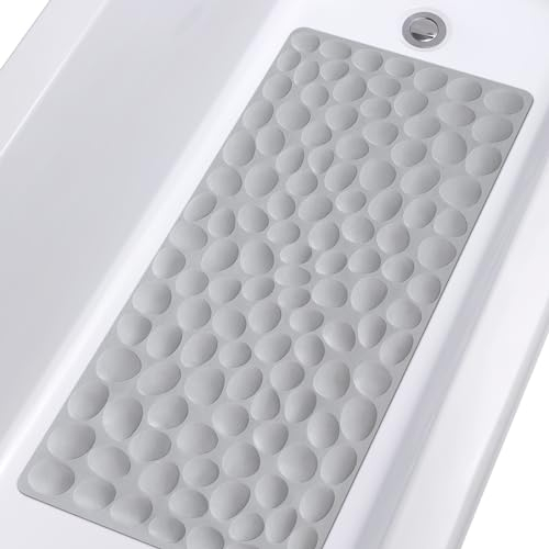 YOLIFE Non Slip Bathtub Mat Soft Rubber Tub Mat Extra Long Bath Mats Comfortable Feet Feeling Bathroom Cushion Bathmat with Strong Suction Cups (40×80CM, A-Grey)