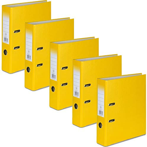 OFFICE CENTRE 5 x Yellow A4 75mm Strong Premium Business Lever Arch Files Folders Metal Binder Bar Ring Document