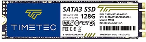 Timetec 128GB SSD 3D NAND SATA III 6Gb/s M.2 2280 NGFF 64TBW Read Speed Up to 550MB/s SLC Cache Performance Boost Internal Solid State Drive for PC Computer Laptop and Desktop (128GB)