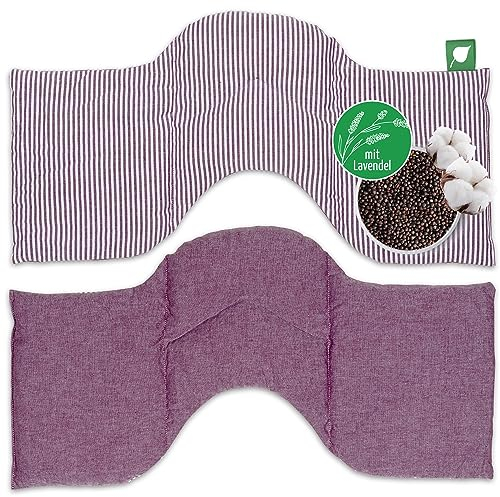 HERBALIND 4-Kammer Wärmekissen Aroma Körnerkissen Lavendelkissen - 50x25 cm für Nacken Schulter in Streifen/lila - 100% Baumwolle OEKO TEX Rapssamen- und Lavendel Füllung Mikrowelle geeignet