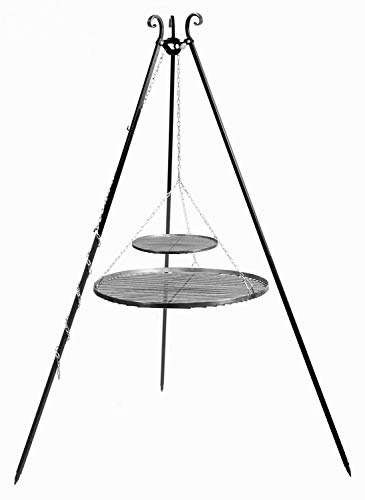 Schwenkgrill H 180 cm mit Doppelrost aus Rohstahl 70 cm + 40 cm Dreibein Grill Tripod Grillen CookKing