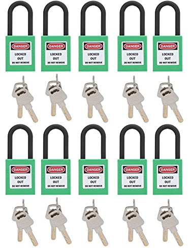 Lockout Tagout Schlösser 10Set Sicherheitsvorhängeschloss 2 Schlüssel Pro Schloss Technische Isolierung Rutschfestigkeit für Fabriken Baustellen Krankenhäuser Hospital(Grün)