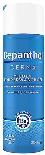 Bepanthol DERMA Mildes Körperwaschgel, 200 ml Flasche, mildes Duschgel für empfindliche und trockene Haut, dermatologisch getesteter Feuchtigkeitsspender mit Dexpanthenol, seifenfrei, 200 ml Flasche