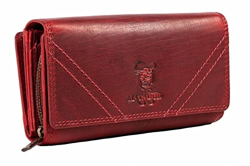 MATADOR Geldbörse Damen Rot #LISSABON mit edler Geschenkbox, Elegante Geldbörse Damen Gross mit RFID Blocker, Luxus Geldbörsen mit vielen Kartenfächern, Rot