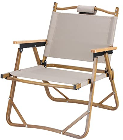 LHX Outdoor-Klappstuhl Aluminium-Angelstuhl Kermit-Camping-Strand-Stuhl Holzkorn Aluminium-Rohrstuhl-Gartenstuhl (Color : Beige)