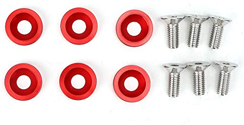 Auto Dekorative Unterlegscheibe,Dioche Rot 6pcs M8 Dekorative rote Unterlegscheiben Schrauben Universal für Automobil Auto Kotflügel Stoßstange Motorabdeckung Aluminium