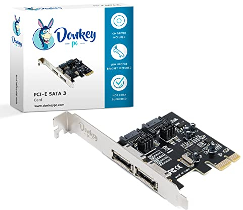 Donkey pc PCI Express Card 2 SATA 3.0 + 2 ESATA Ports. PCIe-Erweiterungskarte SATA3 6 Gbps Adapter. Kompatibel mit SATAI und SATAII. Karte sata 3 2 Anschlüsse + 2 interne Anschlüsse.