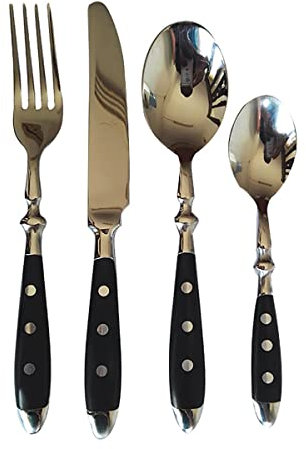IKXO 24 Pieces Black Silverware Set, Black Flatware Set, Food-Grade Stainless Steel Cutlery Set for 6, Tableware Eating Utensils, Mirror Finished, Dishwasher Safe
