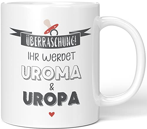 JUNIWORDS Tasse, Überraschung! Ihr werdet Uroma & Uropa, Weiß (1005457)
