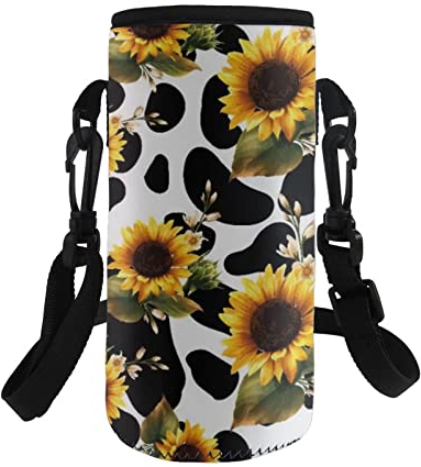 COEQINE Sac de transport isotherme en néoprène avec motif de vache et tournesol pour adultes et enfants, pour la marche, la randonnée, bandoulière réglable