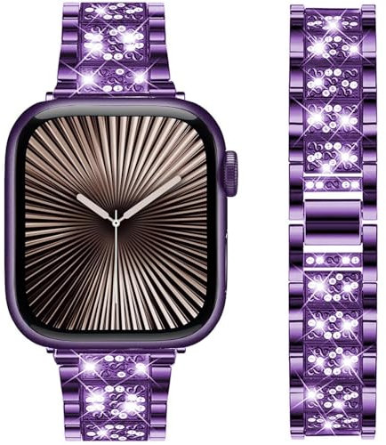 DEALELE Cinturino Compatibile con iWatch 42mm 44mm 45mm 49mm, Bracciale di Ricambio Glitter Strass Diamantato Metallo per Apple Watch Series 8/7 / 6/5 / 4/3 / SE/Ultra Donne Uomini, Viola