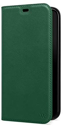 WIIUKA Hülle für iPhone 14 Plus, Leder aus Deutschland, mit Kartenfach, extra Dünn, Handyhülle mit Standfunktion, Tasche Grün