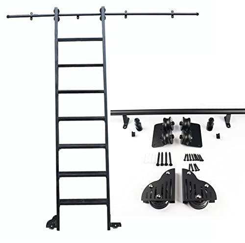 Luyckfrazy Scala per libreria Scorrevole Binario sospeso 3,3 piedi-20 Piedi Kit Scala Scorrevole per Ufficio a soppalco con Ruote a Pavimento (Senza Scala) - Nero (Size : 500cm Kit Pista)