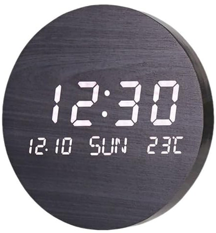 BIGFOX Horloge Murales NuméRique à LED avec Afficher la Date et la TempéRature,Horloge Silencieuse en Bois pour Chambre,Cuisine,Bureau