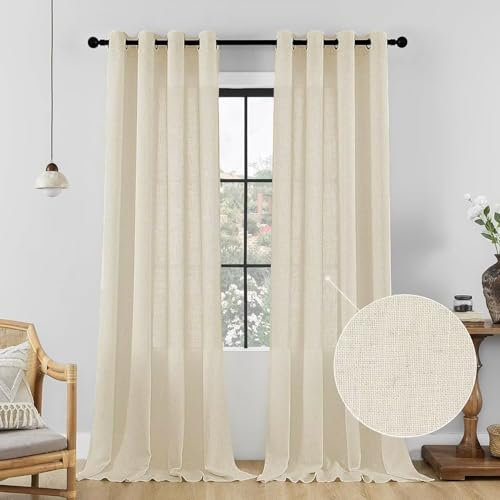 CUCRAF Leinen Vorhänge mit Ösen 2er Set H 260 x B 140 Natur Halbtransparente Leinenvorhang Wohnzimmer Leinenoptik Voile Gardinen Leinenfarbe Schlafzimmer Stores