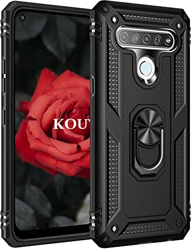 KOUYI Funda para LG K61/LG Q61/LG Q630, Armor Militar Carcasa con 360 Anillo iman Soporte Hard PC y Silicona TPU Bumper Fundas Carcasas Case con Kickstand para LG K61/LG Q61/LG Q630 (Negro)