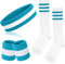 ONUPGO 5-teiliges gestreiftes Schweißband und Socken-Set, gestreiftes Stirnband, Schweißbänder, gestreifte hohe Socken für Männer, Frauen, Sport und 80er-Party (Sky Blue/White/Sky Blue)