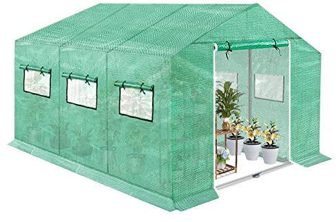 TRMLBE Serre de Jardin 4,5x2x2m - Serre en Film Plastique, Résistante à l'hiver
