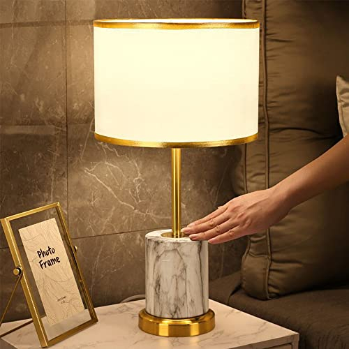 Mengjay Metall Tischlampe Moderne Luxus Stil,E27 Nachttischlampe,Stoffschirm Schreibtischlampe,Kristall Metall Lampenfuß,Fensterbank lampe Leselampe Wohnzimmer Tischleuchte (White)