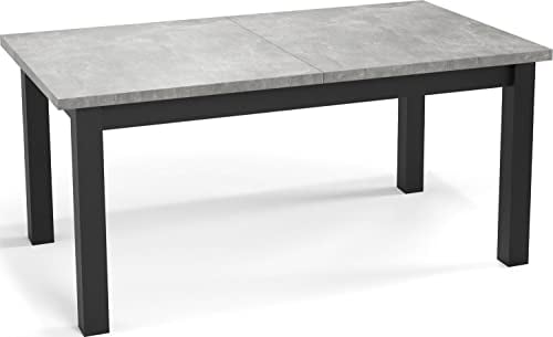 WFL GROUP Moderner Rechteckiger Ausziehbarer Esstisch - Platzsparend - Schwarze Holzbeine - 160 bis 240 cm - Hergestellt in EU - 160 x 90 cm - Grau Beton