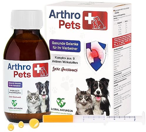 ArthroPets+ Alternative zu Gelenktabletten für Hunde und Katzen, Gelenk-komplex aus 9 hochkonzentrierten Wirkstoffen auf Lachsölbasis, Gelenkschutz für Hunde und Katzen, Omega 3, VIT. D3-100 ml