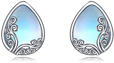 POPLYKE Mondstein/Larimar Filigrane Ohrstecker Sterling Silber Hypoallergene Ohrringe Schmuck Geschenk für Frauen