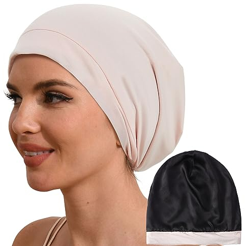 Hat Hut Cuffia per Dormire in 100% Seta di Gelso Cuffia Seta Capelli Notte in Pura Seta per Capelli Ricci per Dormire Foderato (IT, Testo, Taglia Unica, 1-Rosa)