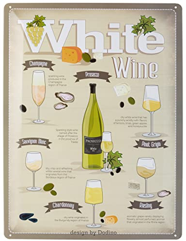 DODINO Cartel de chapa 30x40cm de Vino blanco, accesorio decorativo para el hogar, decoración vintage para la cocina, Idea regalo para los amantes del vino