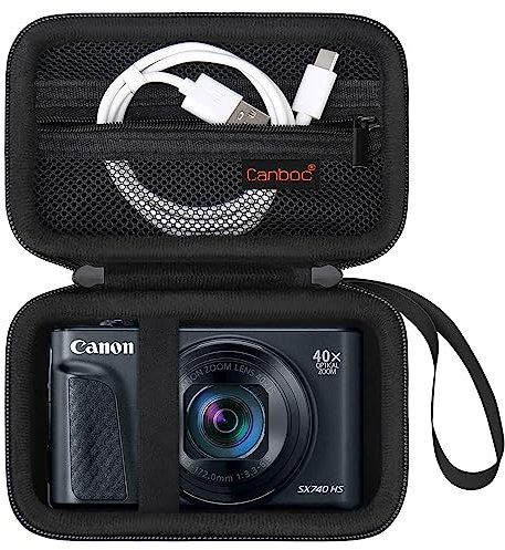 Canboc Tragetasche für Canon PowerShot SX740 SX730 SX720 SX620 V1 G7X Digitalkamera, Point and Shoot Vlogging Kameratasche, Reißverschluss Mesh Tasche passt USB Kabel, Batterien, Schwarz