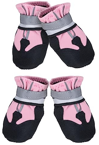 REESTBOO Hundeschuhe, 4 Stück rutschfest Hundeschuhe Pfotenschutz Hund mit Reflektierendem Riemen & Klettverschluss, Hundestiefel Schneeschuhe für Kleine Hunde Winter, Rosa (S)