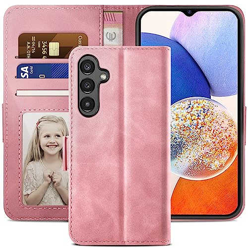 YATWIN Handyhülle Kompatibel mit Samsung Galaxy A14 5G/4G Hülle, Klapphülle Samsung A14 Premium Leder Brieftasche Schutzhülle [Kartenfach] [Magnet] [Stand] Handytasche Case für Samsung A14, Rosa