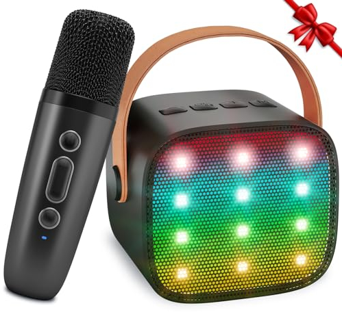 Ankuka Micro Karaoke Enfant sans Fil avec 1 Micro, Portable Karaoké Bluetooth avec Magique Voix Change et LED Lumière Qualité Sonore HiFi Mini Microphone Karaoké Complet pour Enfant Adulte Fille Noir