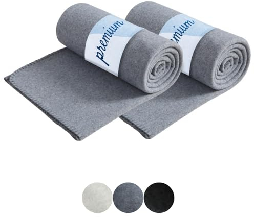 wometo 2er Set Premium Fleecedecke Melange OekoTex 130x160 cm ca. 550g extra dick - grau Melange (Bi-Color) mit Anti-Pilling und Qualitäts-Kettelrand