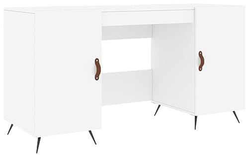vidaXL Schreibtisch, Bürotisch mit 2 Schränken, Computertisch für Büro Wohnzimmer, Arbeitstisch Laptop Tisch Büroschreibtisch, Weiß Holzwerkstoff
